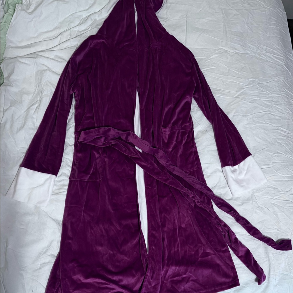 Super Soft Purple Hooded Robe with White Cuffs